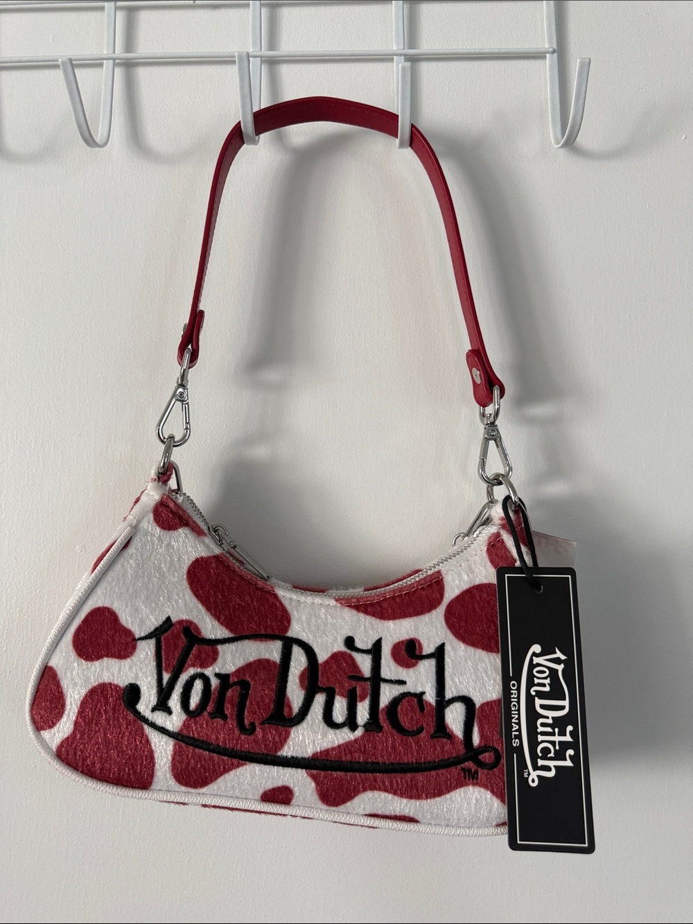Von Dutch Red  Cow-Print Mini Shoulder Bag Purse